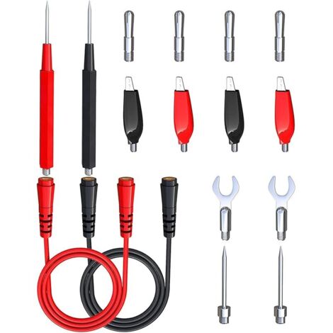 16 pièce Kit de fils de test de multimètre avec pinces crocodiles, fiches bananes, sondes de test, fiches bananes pour test électrique automobile multimètre