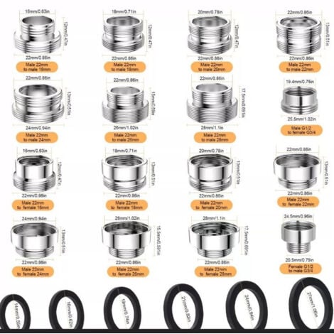 JALLERIA 16 Pièces Adaptateur Robinet Kit, Livré avec 30 Entretoises, Connecteur d’Aérateur et Adaptateur pour Robinet, Connecteur Aérateur de Robinet pour Tuyau D'arrosage, Pulvérisateurs D'évier