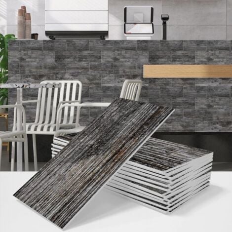 CYSLMUK 16 Pièces Adhésive Décorative à Carreaux, Vintage Stickers Carrelage Autocollant Carreau Grain de Bois Revêtement sol PVC pour Salle de Bains et Cuisine 10x20CM