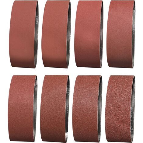 16 pièces Bande Abrasive, 75X533mm Bandes Abrasives en Tissu 2X 40/60/80/120/180/240/320/400 Grains Assortis pour Ponceuse à Bande et Meuleuse (Oxyde d'aluminium)
