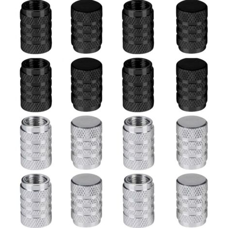 16 Pièces Bouchons de Valve de Pneu en Aluminium Capuchon Antipoussière de Roue de Voiture (Noir et Argent)