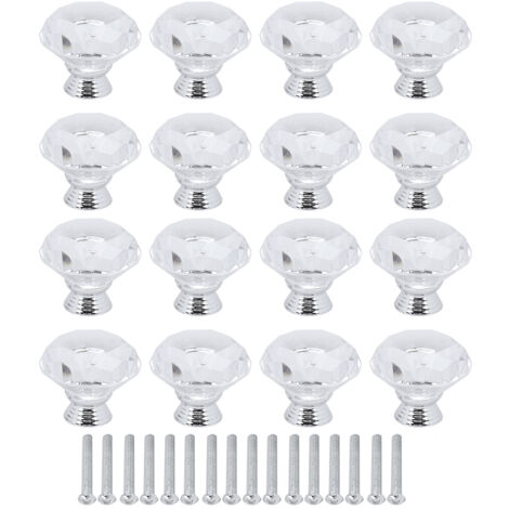 16 pièces bouton de meuble en verre cristal forme de diamant 40mm tiroir poignée de placard tirer