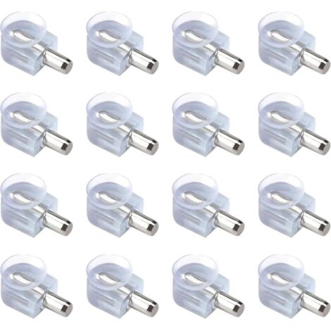 16 Pièces Chevilles De Support D'Étagère, Support de plan en cristal avec ventouse pour vitres, De L en Bois Et Verre De Armoire Rangement Meuble Placard Bibliothèque, tige 5 mm (transparent)