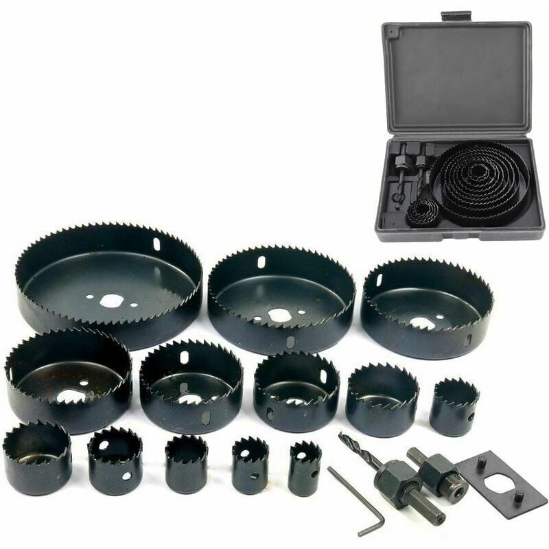 Gotrays - 16 pièces Coffret Scie Cloche Construction de 19-127 mm pour Bois Metaux Platre,