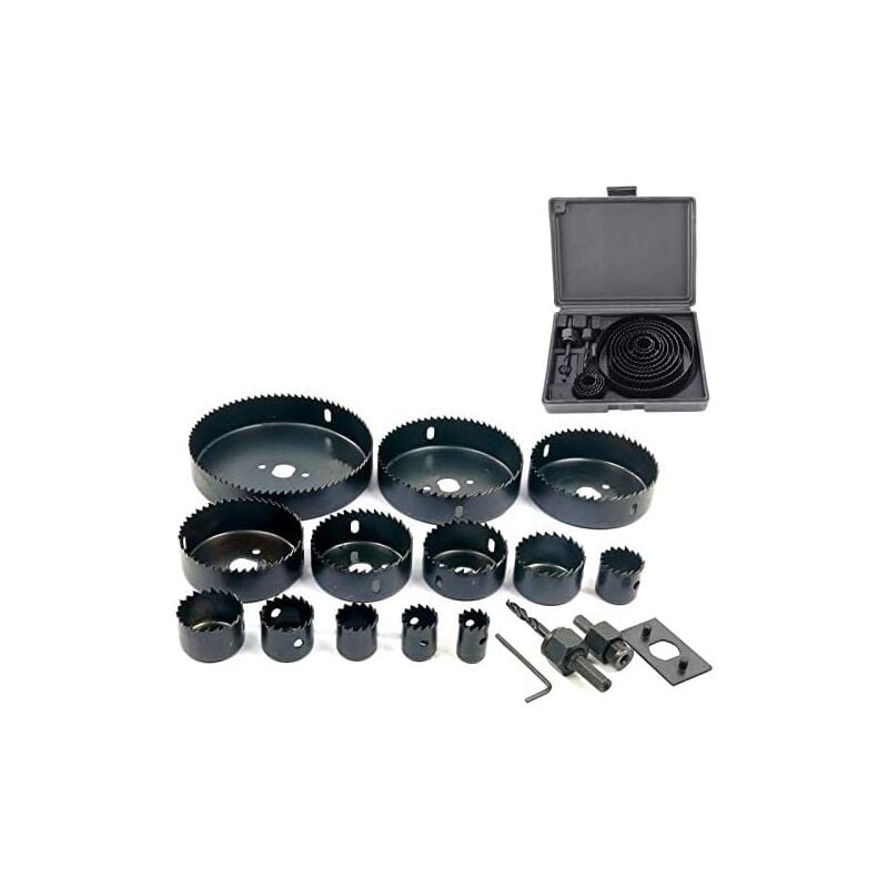 16 pièces Coffret Scie Cloche Construction de 19-127 mm pour Bois Metaux Platre