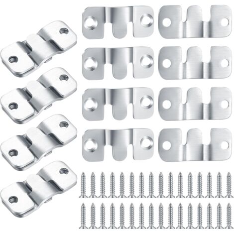 16 Pieces Concealed Flush Mount Brackets, Heavy Duty Interlocking Hanging Brackets, Furniture Connector, Stainless Steel Wall Hanging Hardware for Pictures, Mirrors, Image Display
