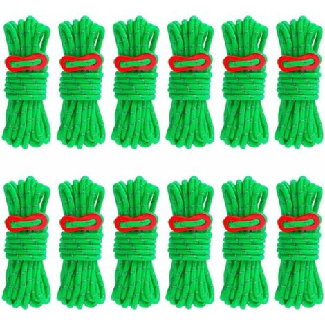 16 Pièces Corde de Tente Réfléchissante, 4 Mètres Corde en Nylon avec Tendeur en Aluminium, Diamètre 4 mm Cordes pour Tente Camping Randonnée Auvent Bâche,Vert