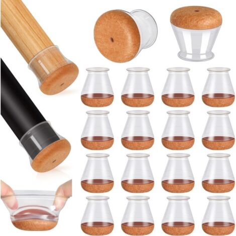 16 pièces de housses de protection de chaise, coussins de chaise ronds épaissis, housses de protection de pieds de chaise pour meubles de sol en bois (modèle transparent)-Crezuo