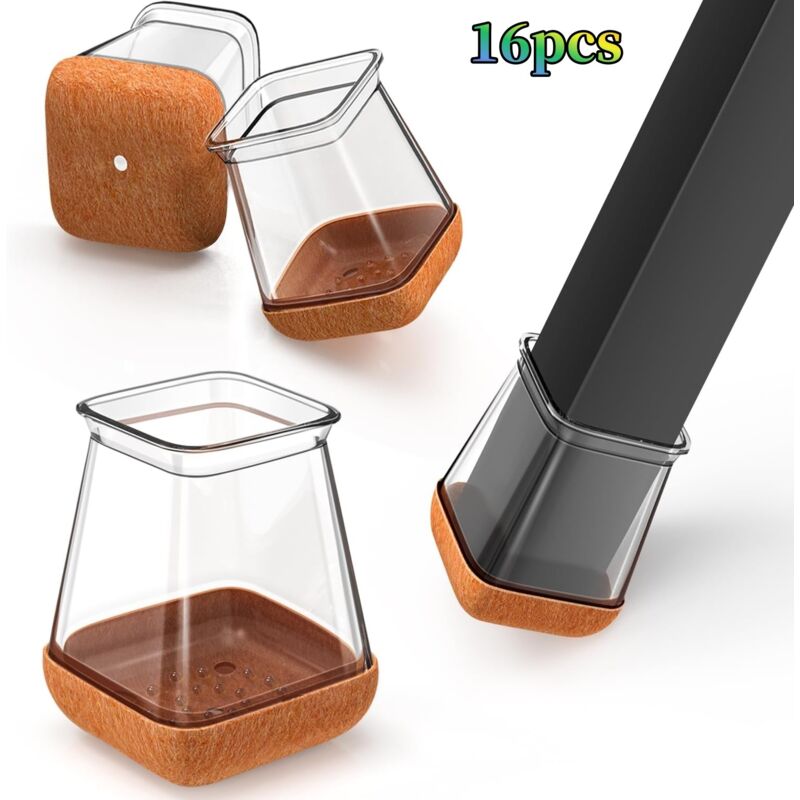 16 pièces de protections de pieds de chaise carrées transparentes de taille S (13-20 mm), protections de sol en silicone, réduisent le bruit et
