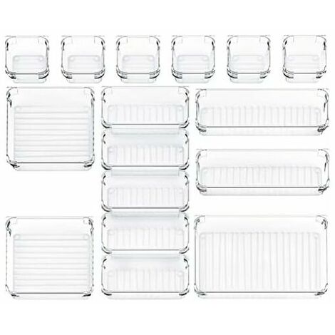 16 Pieces Drawer Organisers, Desk Organizer, Plastic Drawer Dividers for Kitchens Offices Bedrooms (Clear)