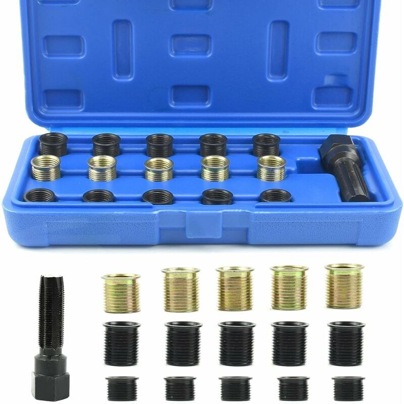 Debuns - 16 Pièces Kit de réparation pour Filet de Bougie, M14 x 1.25 mm Kit de Réparation de Filetage de Bougie d'allumage, Robinet M16 avec étui