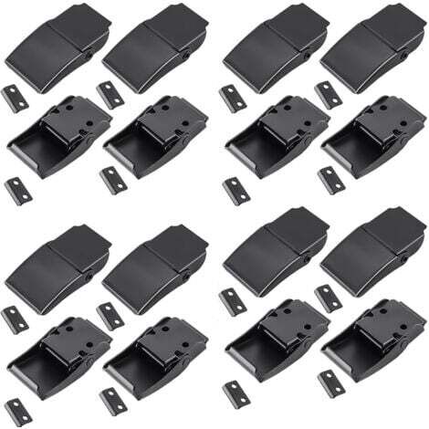 16 Pièces Loquet à Bascule, Fermeture à Levier Fer Fermoir de Tension Fermeture de Boîte Capuchon de Verrouillage pour Boîte à Outils  pour Boîte,Cas Sans Serrure, Noir