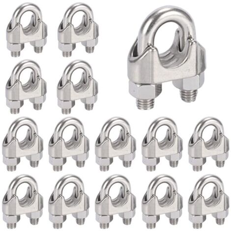 16 Pieces M6 Steel Cable Clamps, 304 Stainless Steel Cable Clamps, U-Bolt Metal Cable Clips for 6mm Steel Wire Rope