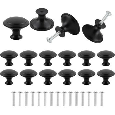 16 Pièces Noir Mat Tiroir de Porte,Boutons de Placard Noirs, 30mm Noir Rond Bouton de Meuble,Rond Poignée Cuisine Noir avec Vis pour Meubles Tiroirs Armoires Portes Salle de Bains Noir