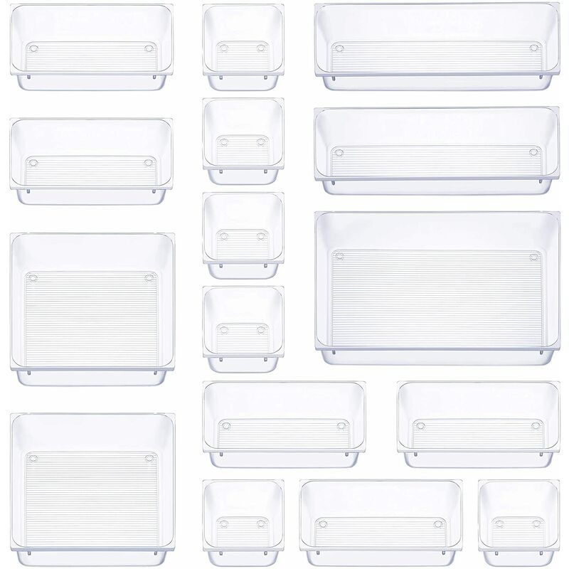 Csparkv - 16 pièces organisateur tiroir, 5 tailles boite rangement tiroir, antidérapant organiseur maquillage, pour papeterie de bureau rangement,