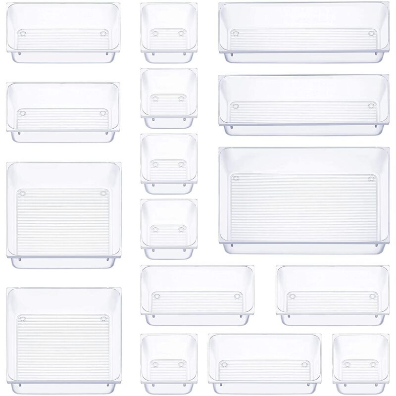 16 pièces organisateur tiroir, 5 tailles boite rangement tiroir, antidérapant organiseur maquillage, pour papeterie de bureau rangement, commode,