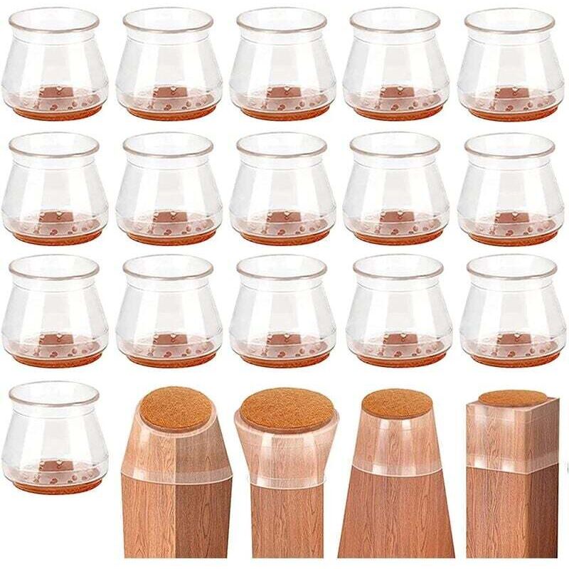 16 Pièces Protection Pied de Chaise Embouts de Chaise en Silicone avec Feutre Transparent Protege Pieds de Chaise sols en Bois Dur carrelage pour
