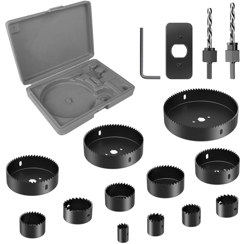 16 pièces Scie Cloche 19-127mm, Coffret Scies Trépans avec Foret Centrage Robuste Perceuse, Jeu de Scies Cloches avec 1 Clés Hexagonales pour Bois