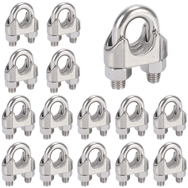 16 Pièces Serre Cable Acier M6 Serre Cable Inox 304 U Boulon Clip de Câble Métalliques pou Câble Métallique en Acier de 6 mm Corde