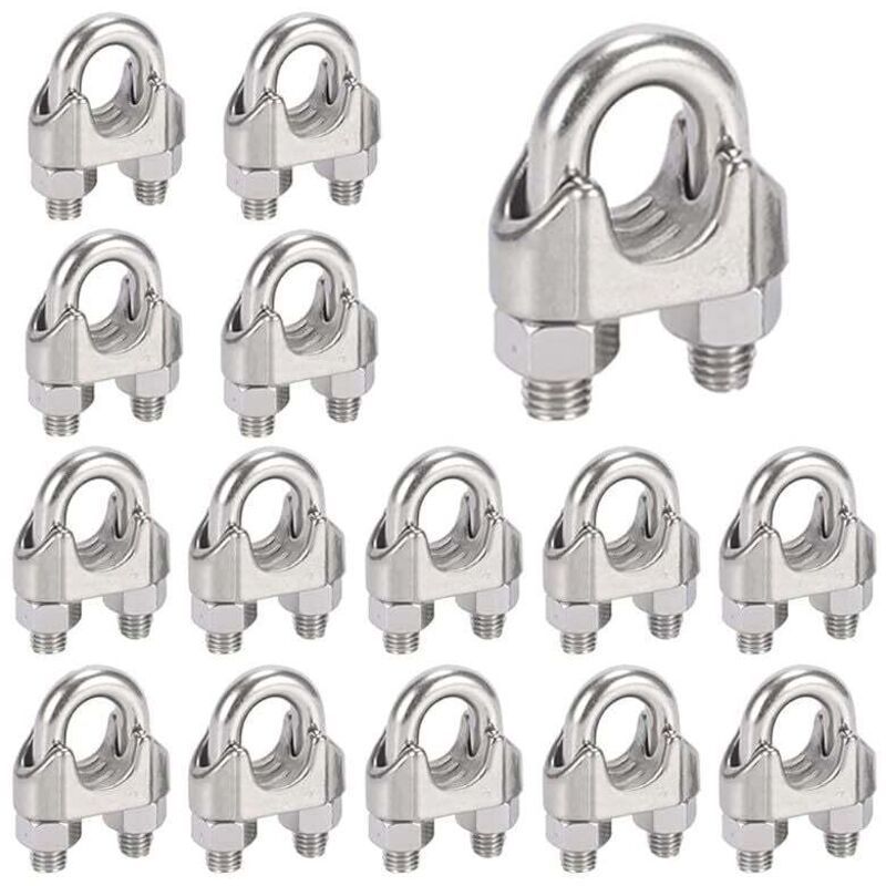 16 Pièces Serre Cable Acier M6,Serre Cable Inox 304 U Boulon Clip de Câble Métalliques,Pour Câble Métallique en Acier de 6 mm,Corde