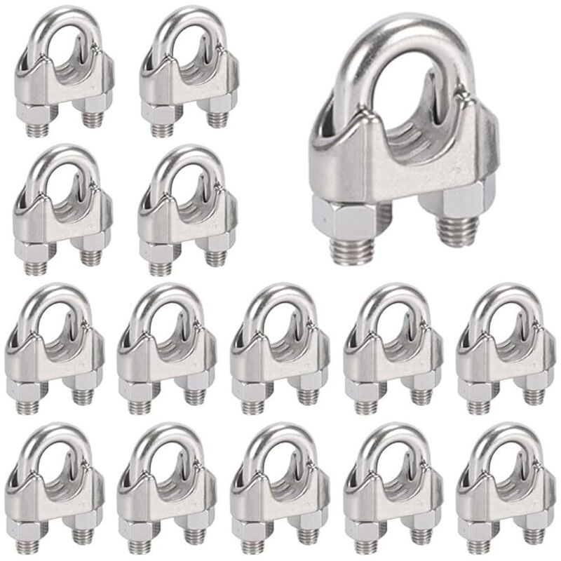 16 Pièces Serre Cable Acier M6,Serre Cable Inox 304 U Boulon Clip de Câble Métalliques,Pour Câble Métallique en Acier de 6 mm,Corde