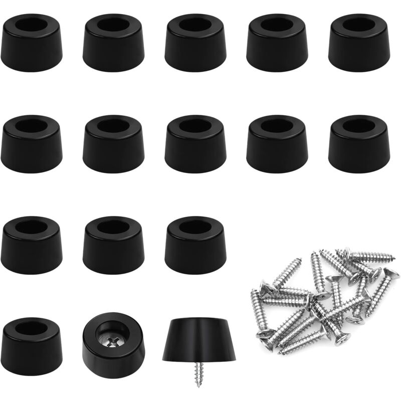 16 Pieds en Caoutchouc avec Vis Pieds AntidéRapants Noir Patins de Protection Pour Chaise Meubles Canapé - 28x25x14MM