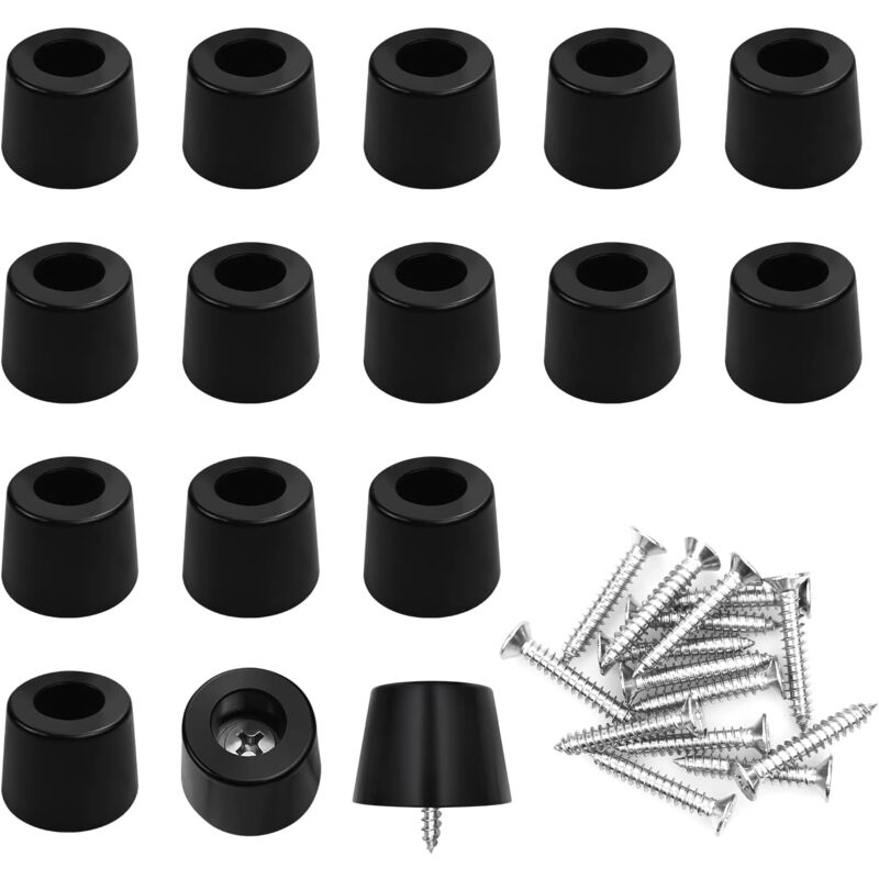 16 Pieds en Caoutchouc avec Vis Pieds AntidéRapants Noir Patins de Protection Pour Chaise Meubles Canapé - 32x25x20MM