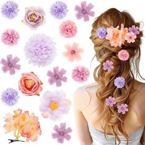 16 pinzas para el cabello con flores hawaianas, pasadores de cabello artificiales bohemios, pinzas para el cabello con flores de verano para carnaval, bailarinas, playa, fiestas y bodas.