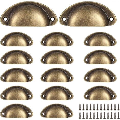 16 poignées coquille, poignées de tiroir vintage, poignées et boutons de porte de placard de cuisine rétro en demi-cercle, poignées de porte de commode