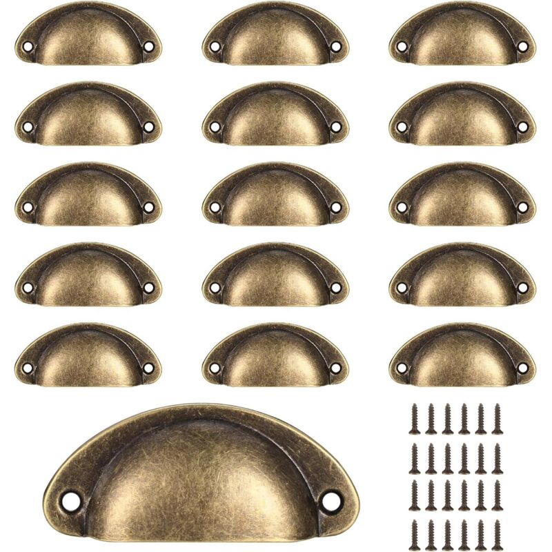 16 Poignées de Tasse Coquille, Poignées de Tirage de Tiroir Vintage, Poignées et Boutons de Porte de Placard de Cuisine Rétro Semi-cercle, (bronze)