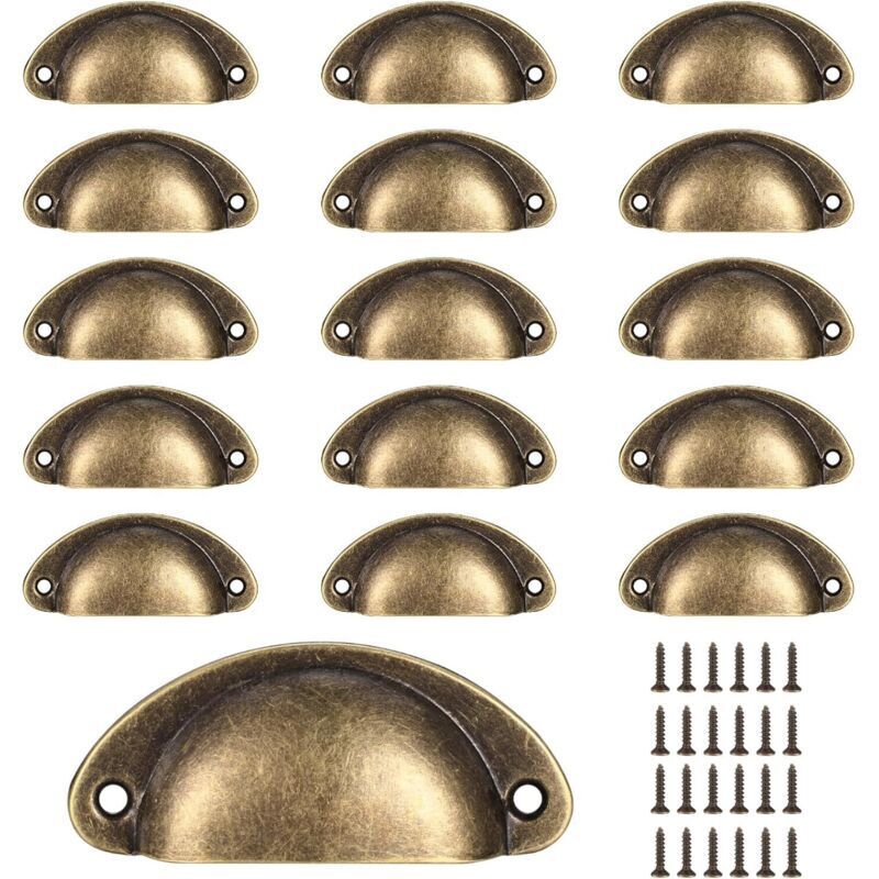 16 Poignées de Tasse Coquille, Poignées de Tirage de Tiroir Vintage, Poignées et Boutons de Porte de Placard de Cuisine Rétro Semi-cercle, (bronze)