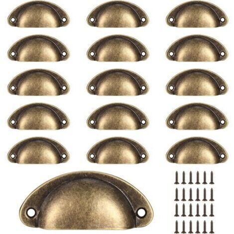 16 Poignées de Tasse Coquille, Poignées de Tirage de Tiroir Vintage, Poignées et Boutons de Porte de Placard de Cuisine Rétro Semi-cercle, Poignées de Porte de Commode de Meuble(bronze)