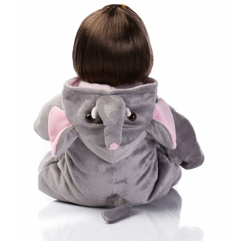 

16 pulgadas 41 cm Silicona Reborn Baby Doll Girl Body Boneca con ropa Ojos marrones Realistas Regalos lindos Juguete de peluche Elefante