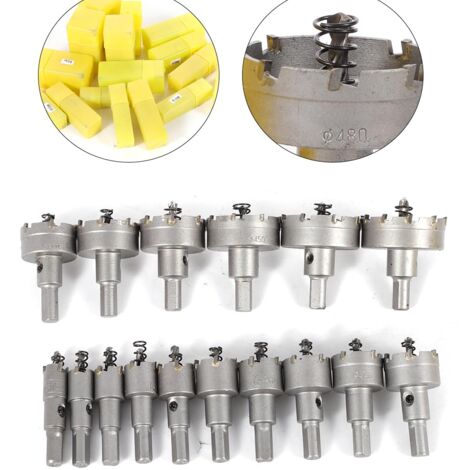 16 scies cloches, pointe carbure en acier inoxydable TCT Mèches à métaux TCT Set de scies cloches Industrie, Set de scies cloches pratique, Bon pour l'aluminium, l'acier, le bois, le plastique, le pla