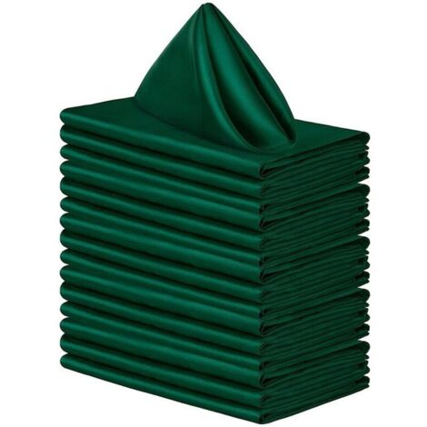 16 serviettes carrées en satin, lustrées et soyeuses, au tissu doux et soyeux, idéales pour la décoration de mariages, vert forêt, 43 x 43 cm.