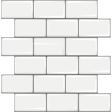 16 Sheets White Subway Tile 3D Subway Tile Wallpaper Peel & Stick Backsplash Epoxy Tile Stickers for Kitchen Walls (10 x 10 Inches)