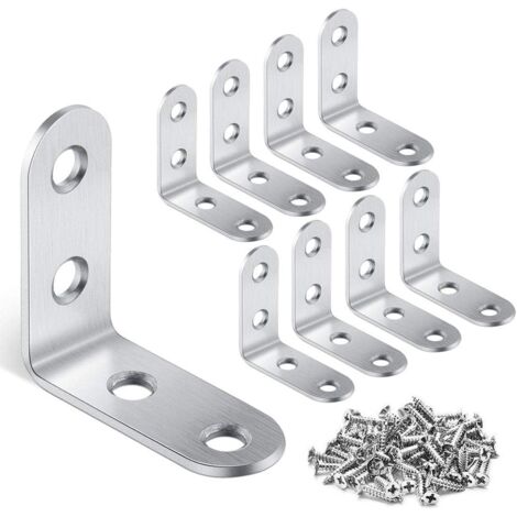 16 Stück Eckwinkel – 40 mm x 40 mm 90 Grad rechtwinklige Klammern aus Edelstahl, L-förmige Keilstreben mit 64 Stück Schrauben, Eckwinkel, Stahldichtung (Silber)
