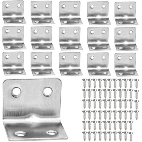 16 Stück Edelstahl-L-förmige Befestigungswinkel, 38 x 30 mm, 90 Grad rechtwinkliger Metall-L-förmiger Winkel für Regale/Schränke/Stühle/Tische mit 64 Schrauben