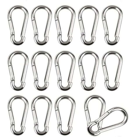 16 Stück M4 Karabiner 304 Edelstahl Karabiner Kleiner Karabiner mit Federschnalle Geeignet zum Aufhängen Fester Haken 40 x 4 mm