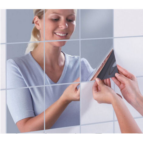 16 Stück Miroir Décoratif Miroir Carré Argent Amovible Décoratif M