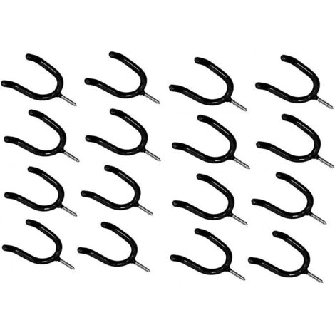 16 supports muraux robustes noirs à visser avec crochets de 10 cm (environ) pour le rangement dans le garage/l'atelier, pour suspendre râteaux, outils de jardin, équipements sportifs, raquettes de ten
