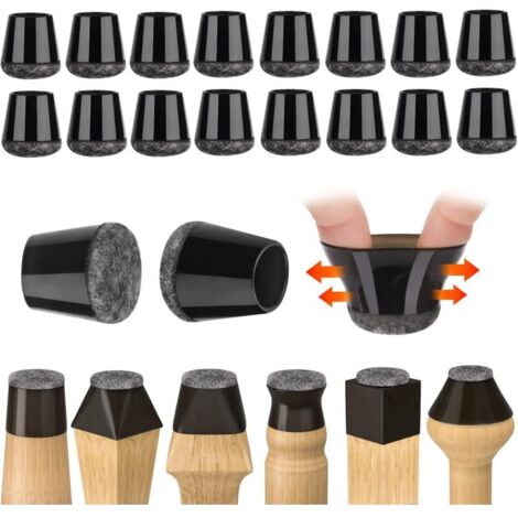 16-teiliger Stuhlbeinschoner, schwarze Silikon-Bodenschoner mit Filzgleitern, geräuschlos (14-23 mm)