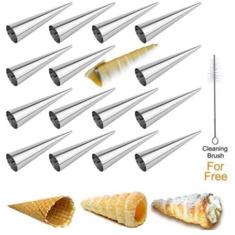 16-teiliges Croissant-Formenset, Kegelformen aus Edelstahl, Spiral-Kegel-Sahneformen, für Croissants, Blätterteig, Eiscreme (127 mm x 36 mm)