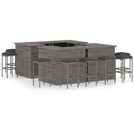 16-tlg. Gartenbar-Set mit Kissen Poly Rattan Grau vidaXL