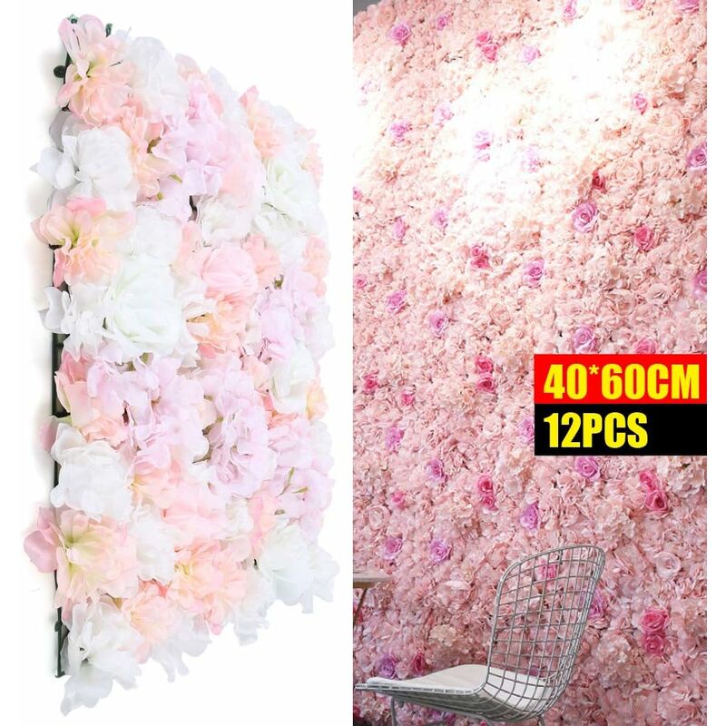 Lot de 12 fleurs artificielles, mur de roses, mur de fleurs artificielles diy Wedding Street Background 40 60Cm (Rose)