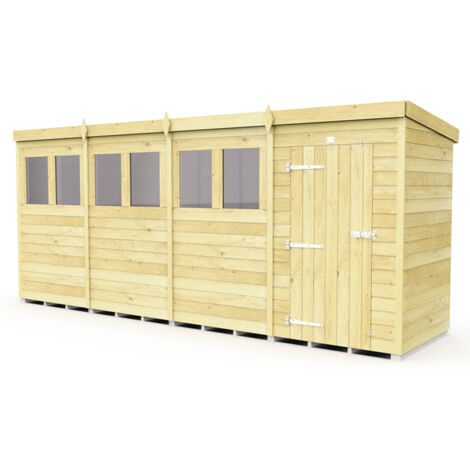 16 x 4 Feet Pent Security Shed - Double Door - Wood - L118 x W474 x H201 cm