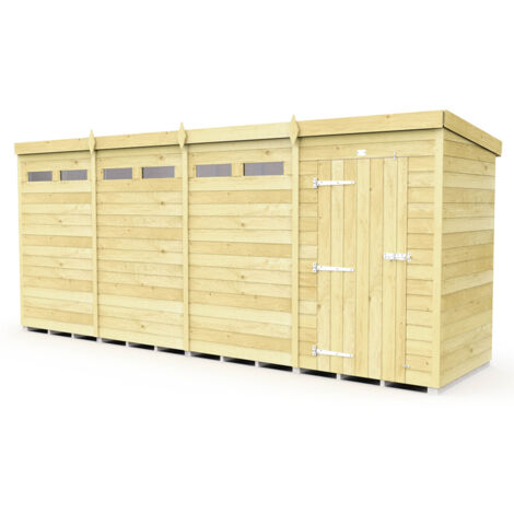 16 x 4 Feet Pent Security Shed - Single Door - Wood - L118 x W474 x H201 cm