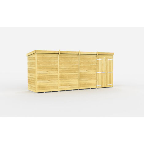 16 x 4 Feet Pent Shed - Double Door Without Windows - Wood - L118 x W474 x H201 cm
