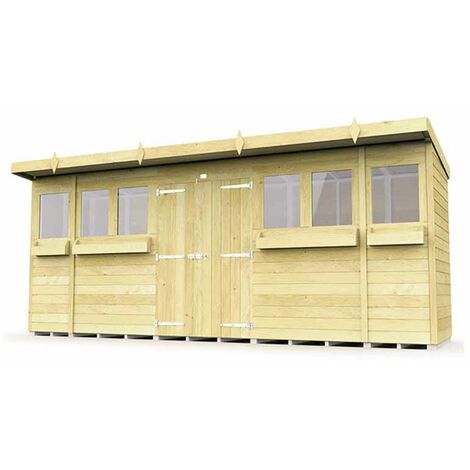 16 x 4 Feet Pent Summer Shed - Wood - L118 x W474 x H201 cm