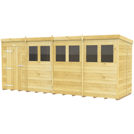 16 x 5 Feet Pent Shed - Single Door With Windows - Wood - L147 x W474 x H201 cm